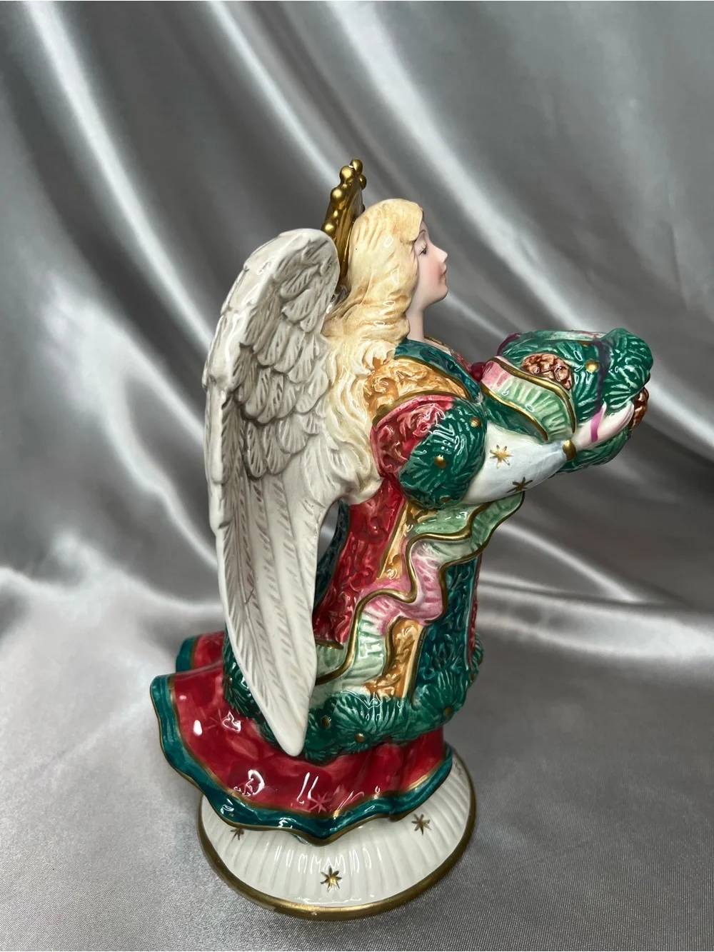 Fitz and Floyd Hand-Painted Angel in Green, Red, Gold and White